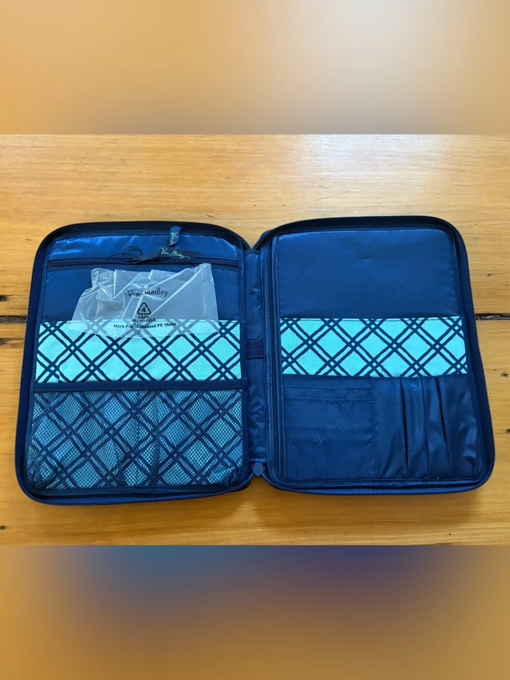 NEW Vera Bradley Tablet Tamer Organizer Cuban Tiles Navy Teal Aquamarine Pattern